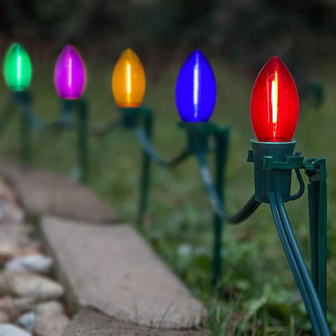 25 Pack C9 LED Multicolor Christmas Light Bulb, C9 Shatterproof LED Multicolor Bulb for Christmas Outdoor String Lights, E17 Intermediate Base Night Light Bulb, 0.6W Commercial Grade Dimmable Bulbs
