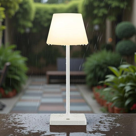 14.5" Small Cordless Touch Table Lamp White, Waterproof Shower Lamp, 4000mAh Rechargeable Portable Battery Powered Dimmable LED Desk Lamps for Outdoor, Restaurant, Bathroom, Camping, Nightlight