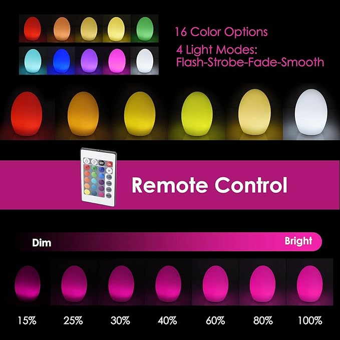 Borelor 8-inch LED Egg Shape Night Light, 16 Color Changing Rechargeable Mood Lamp with Remote Control, Dimmable Decorative Lighting for Home/Party/Wedding/Lawn Decoration(Feet Version)