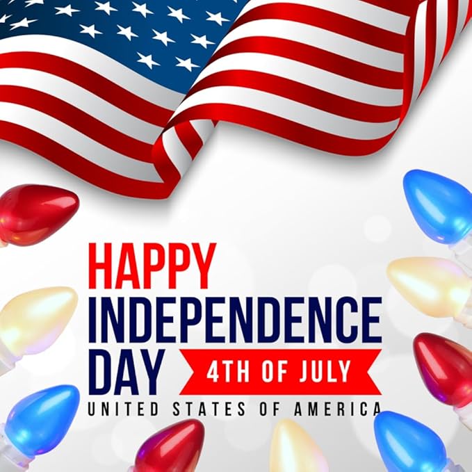Red White and Blue String Lights 50 LED C3 Glass 4th of July String Light White Wire Independence Day Decor LED String Lights for Bedroom Patriotic Decoration Memorial Day Presidents Day