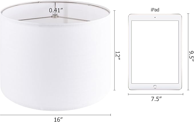 Set of 2 Pure White Textured Drum Lamp Shade Linen Lamp Shades 14"op x 14“Bottom x 11”High(Spider) Medium Modern lampshade for Table Lamp & Bedside Lamp - Top and Bottom Self Trim