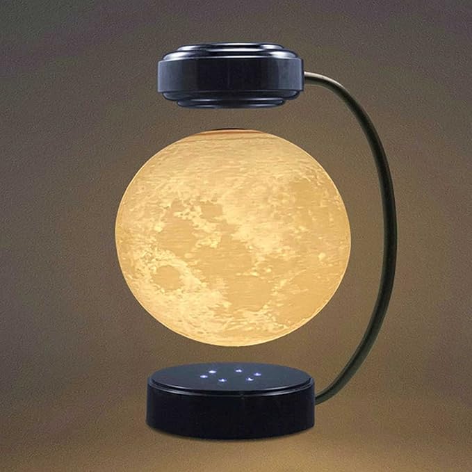 Levitating Moon Lamp Floating LED Night Lights with Luxury Iron Bracket 3D Printed Moon Light, 3 Colors Modes for Home Office Room Decor,Black
