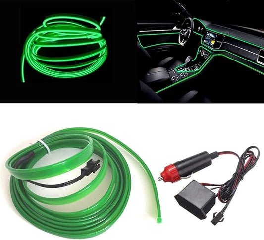 MaxLax Green EL Wire Car Interior LED Kit - 16.4ft Flexible neon-Style Wire with 12V Fused Power Supply. Features 6mm Reinforced Edge for Easy auto Installation