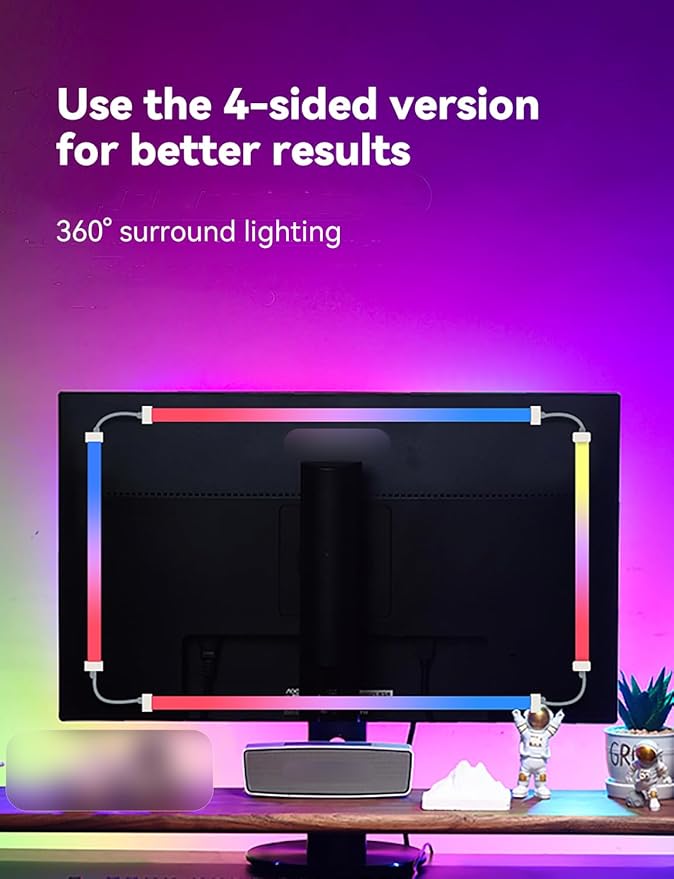 Monitor LED Backlights for PC & Mac, LED Strip Light Sync with Screen Color/Music, Computer Light Bar Behind Screen, LEDs for Desk Gaming, USB Port, Software Control, G100 (4-Side 32inch)