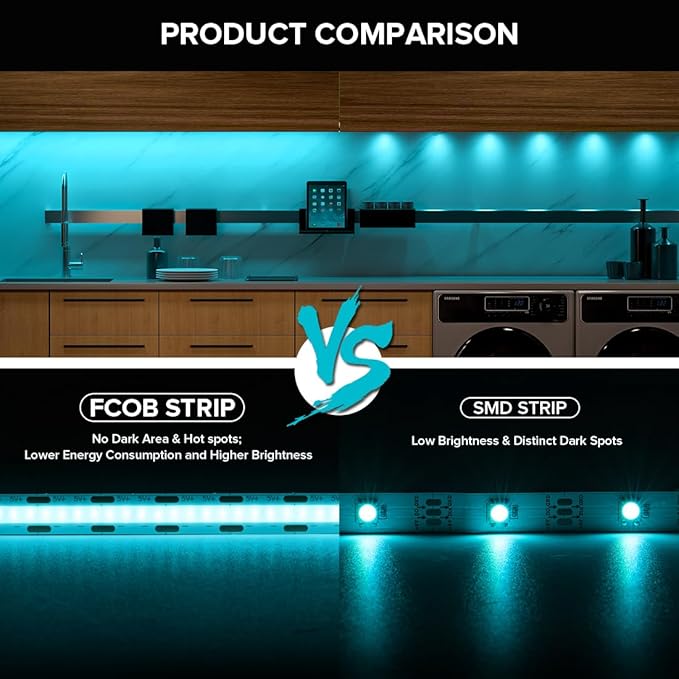 5V COB Ice Blue Led Strip Light 6.56FT USB Powered CRI90+ LED Tape Lights with Dimmer, 8mm Width Dimmable High Density Flexible Strips for TV Under Cabinet Bedroom