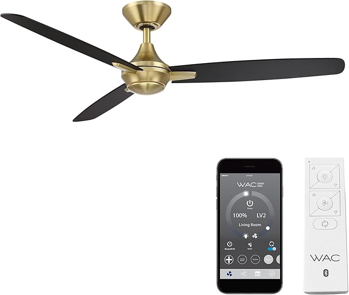 WAC F-060-SB/MB Blitzen 54" Outdoor Ceiling Fan with Remote, Soft Brass Matte Black