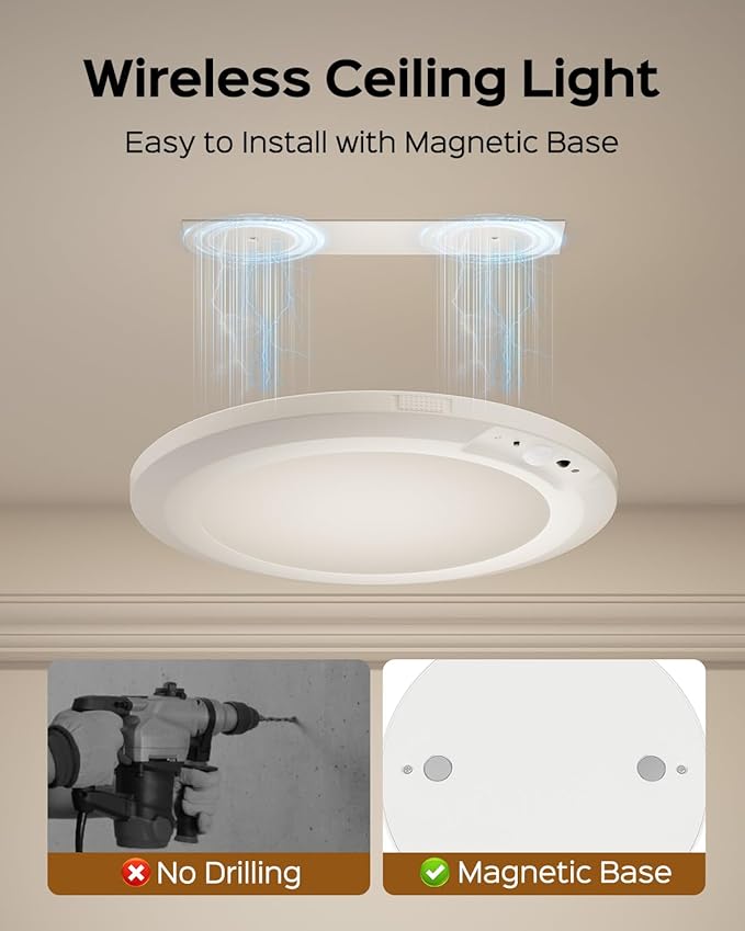 JACKYLED New Upgraded Rechargeable Motion Sensor Ceiling Light With Remote Control,10000mAh Battery Operated Closet Light,Magnetic LED Shower Lights,Ceiling Lamp for Bathroom Pantry Shed Hallway Porch