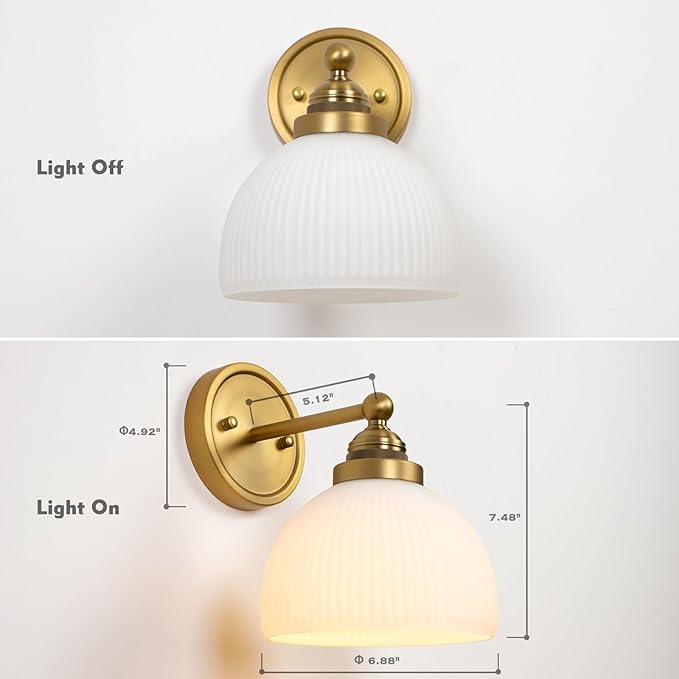 HEQIQEH Vintage Rechargeable Battery Operated Sconce Ribbed White Glass Shade Wall Lighting with Remote Control Dimmable Wall Mounted Lamp Fixture for Bedroom Vanity Bathroom Living Room