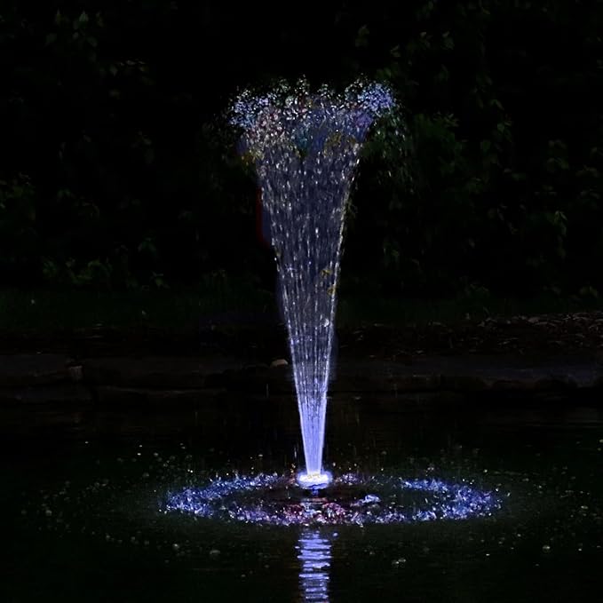 Custom Pro Floating Water Fountain with 48 White LED Lights, 600 GPH Pond Pump, 33 Foot Power Cords & More - Easy Installation