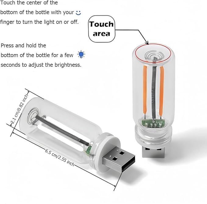 2 PCS Retro Car Lamps,Plug-in USB Car Interior Light,Car USB Light Bulb,USB LED Car Interior Atmosphere Lamp,Portable Mini LED Light for Car,Bedroom,Hallway (Yellow)