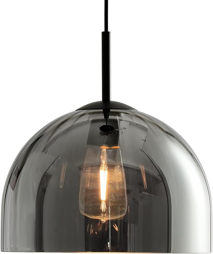 Modern Dome Pendant Lighting Fixtures, 11.8 Inch Large Dome Boho Chandelier, Rustic Farmhouse Industrial Hanging Lamp Ceiling Lights with Grey Glass Bell Lampshade for Kitchen Island