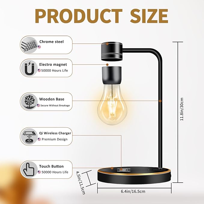 VGAzer Floating Light Bulb,Wireless Charger Magnetic Levitation Bulb Night Lights, Levitating Bulb Lamp for Room, Office Desk Decoration