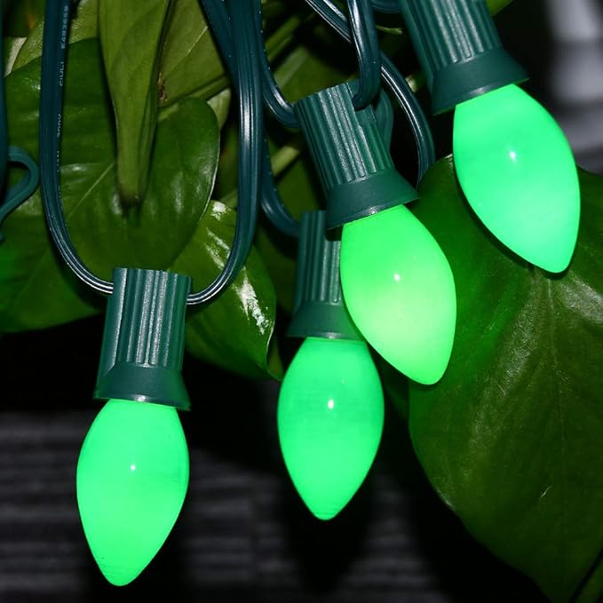 GOOTHY 25 Pack C7 Christmas Replacement Bulbs, C7 Green Ceramic Light Bulbs for St. Patrick's Day Decorations Christmas Outdoor Patio Indoor String Lights, C7/E12 Candelabra Base, 5 Watt -Green