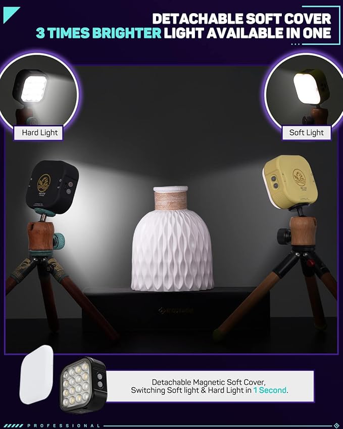 IFOOTAGE On Camera Video Light, Portable RGBW Smart Camera Light, Smart APP Control/18 Lighting Effects/Rechargeble/Magnetic Attraction, Photography Camera Light for Youtube/TikTok/Vlog, C4 Mint Green