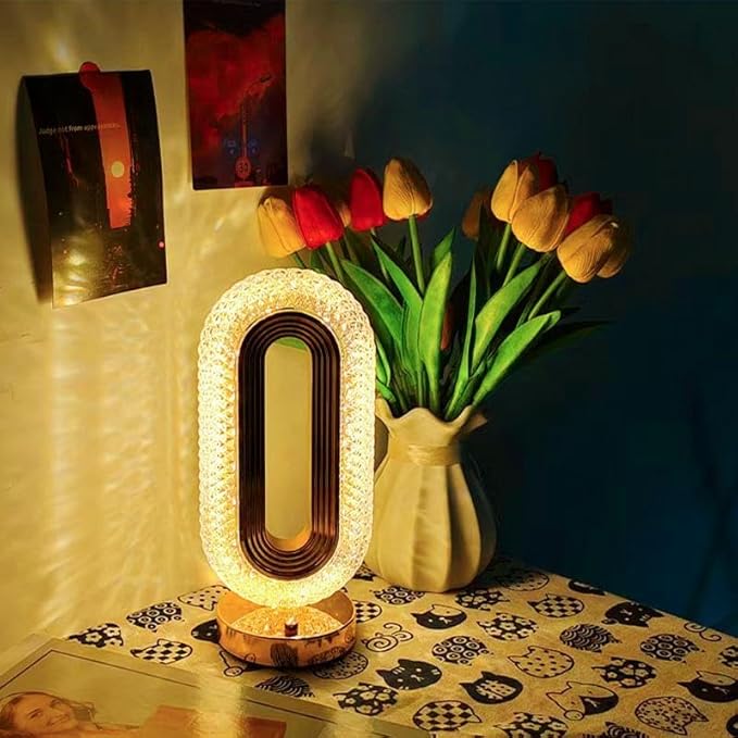 Portable Artificial Crystal Table Lamp, Desk Lamp, USB Rechargeable 3-Color-Changing Touch Control Night Light, Bedside Lamp, Decorative Light for Home Living Room Bedroom