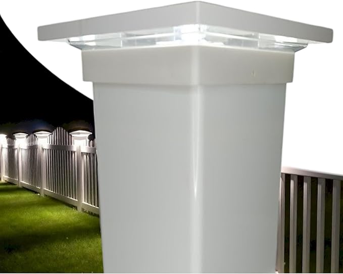 DekLights® DIY Line LED Lighted Post Cap for 4x4 Deck/Fence Posts. Wired 12volt Low Voltage with Replaceable LED Light Bulb. for Your Vinyl or Composite railings. Made in USA (White Cap 6000k Bulb)