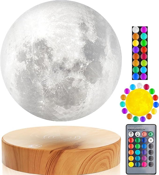 VGAzer Levitating Moon Lamp,Floating and Spinning in Air Freely with 3D Printing LED Moon Lamp Has 20 Modes for Unique Gifts,Room Decor,Night Light,Office Desk Toys (Wooden Base 16 Colors)