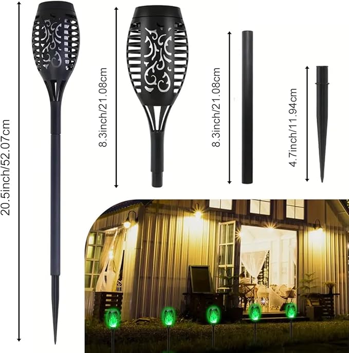16 Pack Solar-Powered Flashlight Torches for Outdoor use, Dancing and Flickering Flame Torches for Landscape Decoration, Suitable for Paths, lawns, terraces (Green)