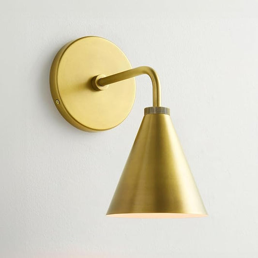 Retro Industrial Metal Cone Sconce Light - Vintage-Inspired Modern Gold Wall Sconce with Metal Shade, Wall Mount Lighting for Bedroom, Hallway, Living Room (Gold, 6 inch)