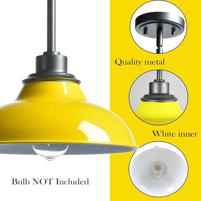 Modern Pendant Light Fixture Yellow Pendant Light Hanging Light Fixture for Kitchen Island Dining Room Bedroom Bar Living Room(Metal Rod)