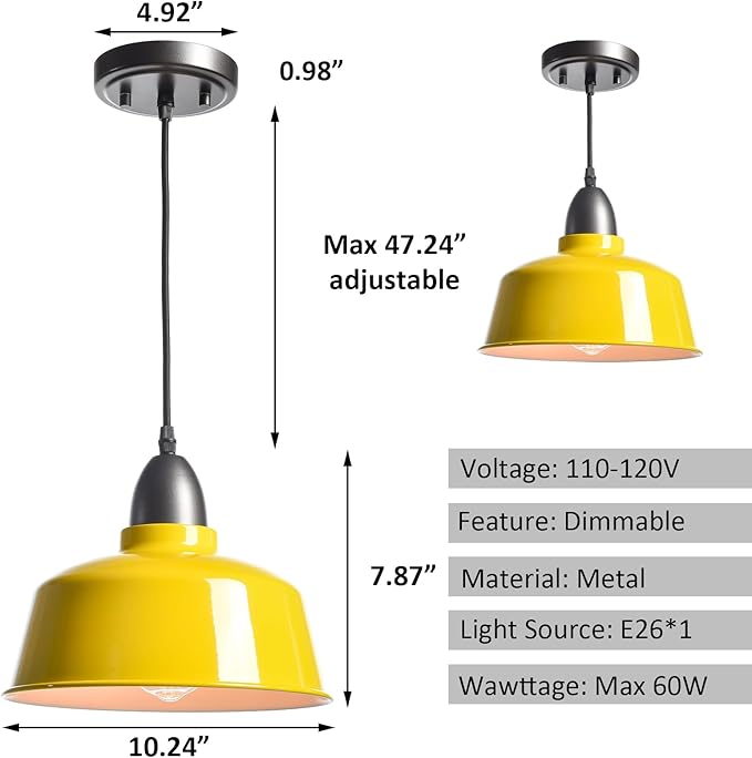Modern Farmhouse Yellow Pendant Light Fixture Macarons Dome Kitchen Island Pendant Lights for Home Bar Countertop Canteen Dining Room Restaurant Bedroom Bathroom
