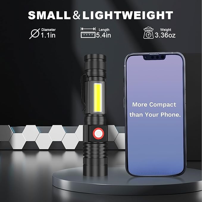 iToncs LED Flashlight Rechargeable, High Lumens Super Bright Magnetic Flashlight with COB Work Light, Waterproof, 4 Modes, Pocket Tactical Flashlights 2 Packs Tactical Flashlights with Bag