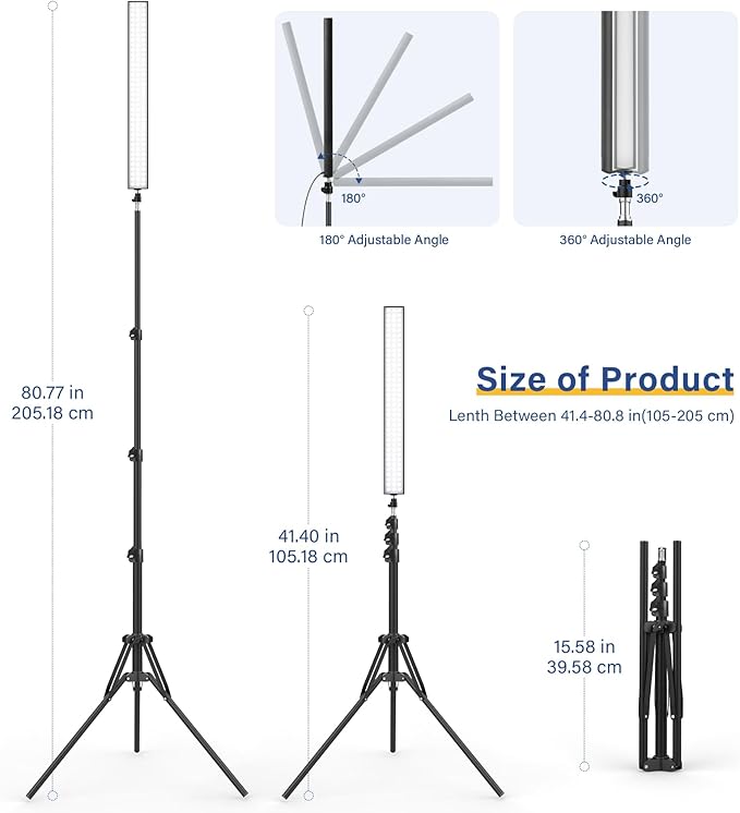 2 Pack LED Video Light Stick Kit with 62.99'' Tripod Stand/Color Filter, Dimmable 2500K-8500K Bi-Color Studio Light Wand Photography Lighting for Video Recording/Game Streaming/Photo/YouTube