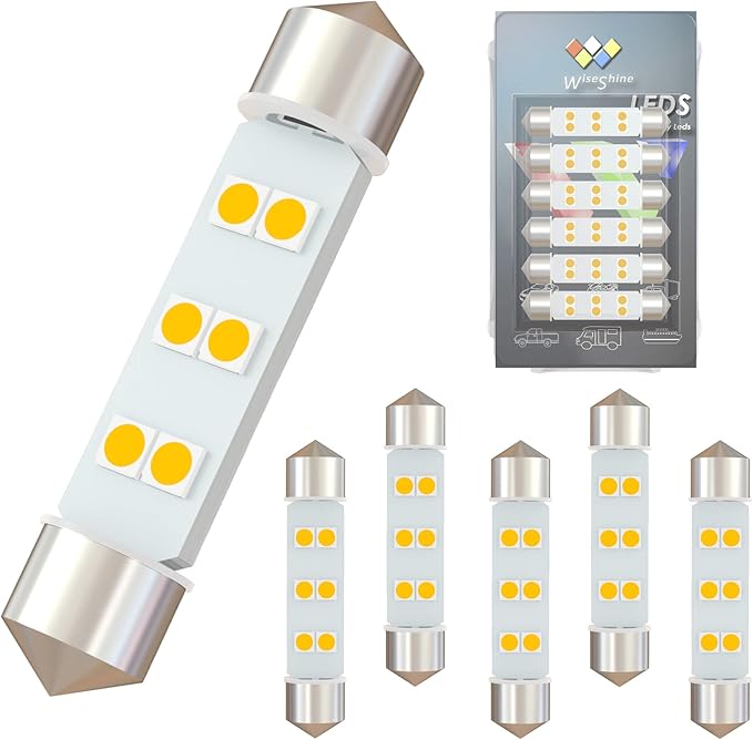 DC 12V 44mm Festoon LED Bulb 578 LED Car Bulb Warm White 211-2 212-2 for Camper RV Automotive Interior Dome Reading Map Cargo Lights (Pack 6)