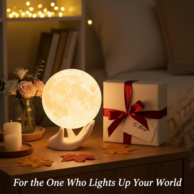 Mydethun 3.5 Inch 3D Moon Lamp – Valentine Gifts for Women Teenage Girls, Mood Lighting w/Ceramic Base, White Elephant Gifts in Dual-Color White/Yellow, Touch-Dimmable LED Night Light for Kids Room