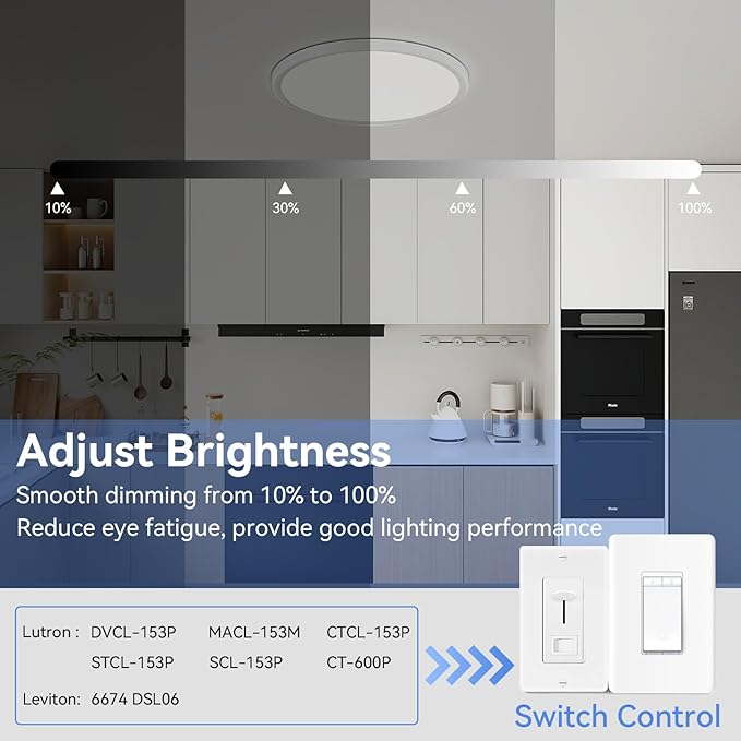 hunhun 6 Pack 16 Inch Dimmable LED Flush Mount Ceiling Light 4800LM Round Light Fixture 5 Color Temperature Selectable Large Flat Ceiling Lamp for Living Dining Room White ETL Listed