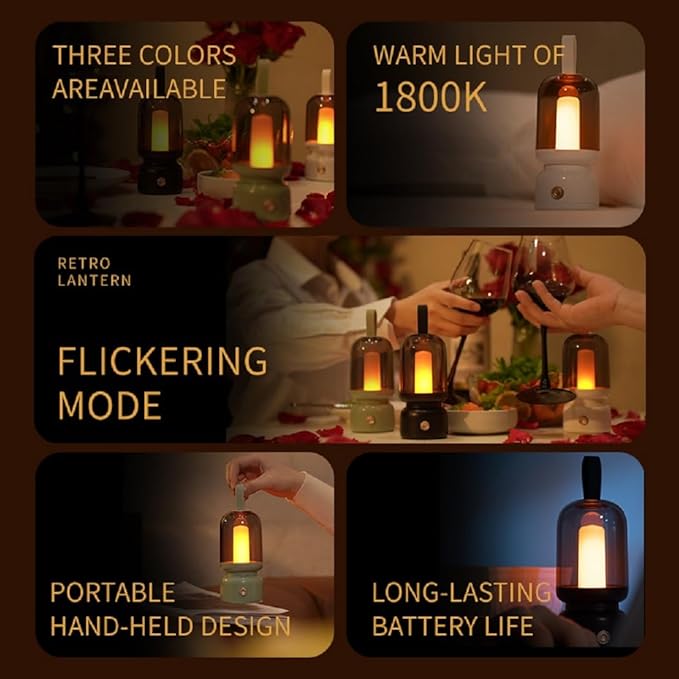 Portable Retro Table Lamp for Outdoor Indoor,LED Sleep Lamp Cute Room Decor Night Light ,Cordless USB Rechargeable Desk Lamp- Small Lantern Lamp for Restaurant/Bedroom/Bar/Coffee Shop/Camping(Black)