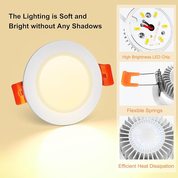 YGS-Tech 3.5 Inch LED Recessed Lighting, Dimmable Downlight 7W(55W Halogen Equivalent), CRI80, 3000K Warm White, Ceiling Light with LED Driver(10 Pack)