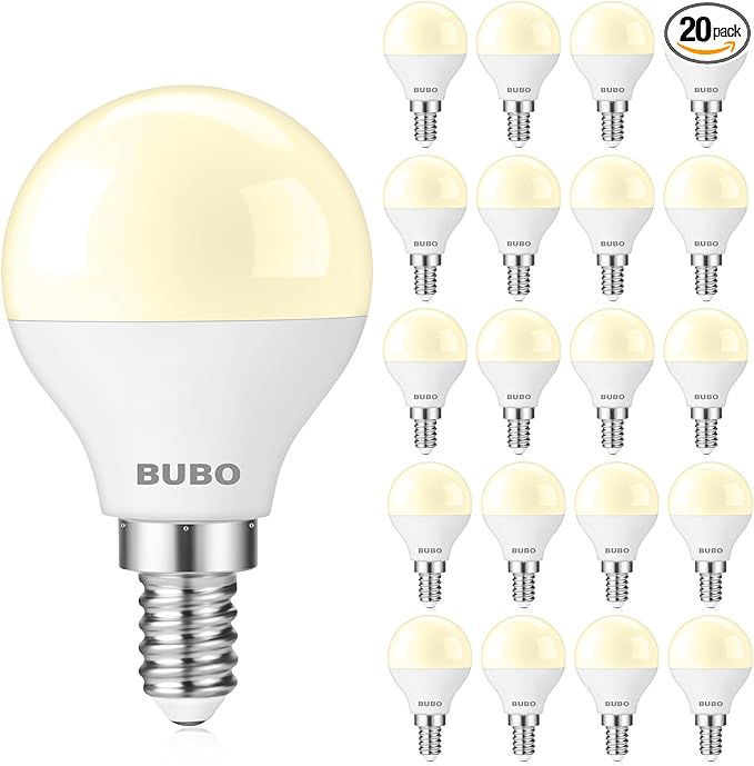 BUBO Ceiling Fan Light Bulbs 60 Watt Equivalent, E12 LED Bulb Soft White 2700K, 5.5W Small Base LED Light Bulbs, A15 Candelabra Base Bulb, 120V, 650LM, Non-Dimmable, 20 Pack