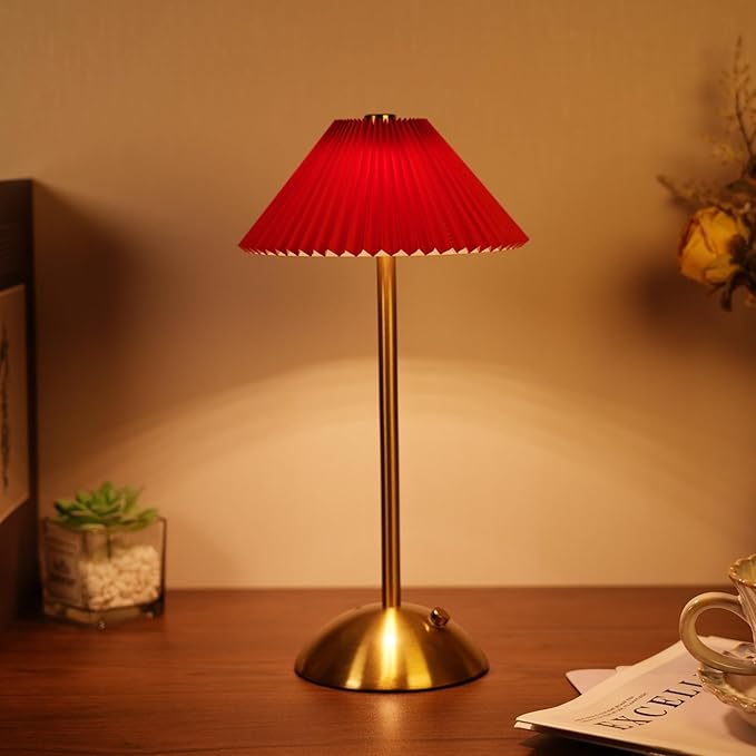 Cordless Table Lamp(D:6.3" x H:12.2"),LED Rechargeable Lamp,Bedside Modern Wireless Lamp for Living Room,Dimmable Touch Lamp with USB Port (Red)