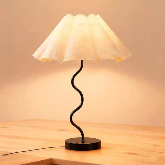Small Table Lamp, Pleated Table lamp for Bedroom, Bedside Lamps for Nightstand with Linen Lampshade, Modern Lamp for Bedroom Home Office Decor, Black.