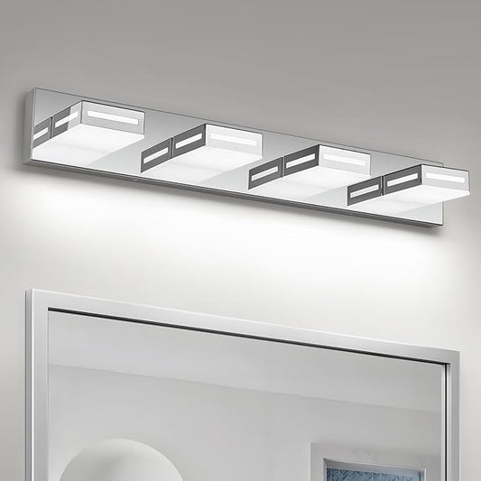 30-Inch 4-Light LED Modern Chrome Bathroom Vanity Light Fixtures Over Mirror, Bathroom Lighting Fixtures with Cool White 6000K, Rotatable Vanity Wall Lights for Bath Restroom Powder Room