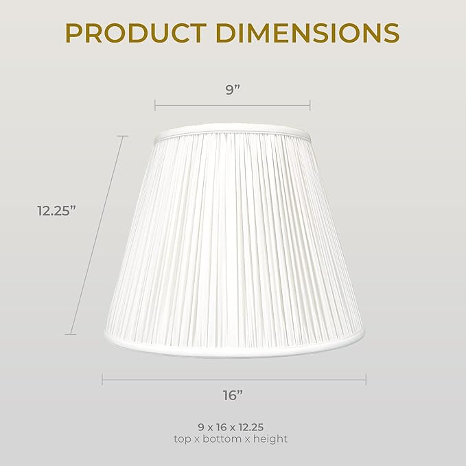 Royal Designs, Inc. Deep Empire Gather Pleat Basic Lamp Shade, White, 9 x 16 x 12.25