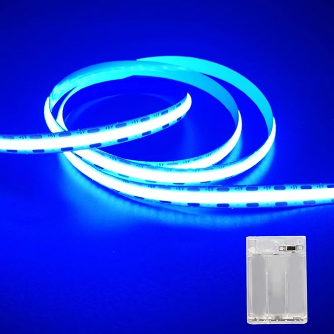 Battery Powered LED Strip Lights, 3.3FT COB LED Strip Light, Battery Operated LED Lights, Ice Blue LED Strip Lights Battery Powered for Closet, Cabinet, Shelf, Kitchen, DIY Lighting