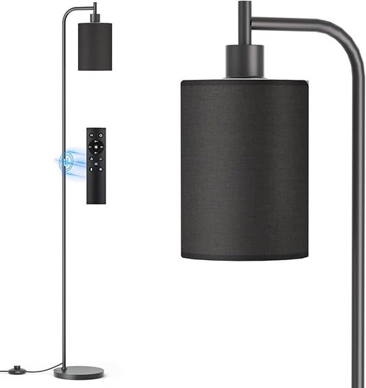 Floor Lamp with Linen Shade, Dimmable Tall Standing Lamp with Remote Control & 3 Color Temperatures, Modern Floor Lamps for Living Room Bedroom Office Corner, 9W LED Bulb Included