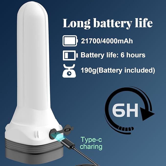 3-in-1 Flashlight: Front Beam, Standing Camp Lantern & Emergency Strobe – Simple Design, Easy for Seniors. Ideal for Camping, Home & Car Safety. USB-C Rechargeable & Lightweight.