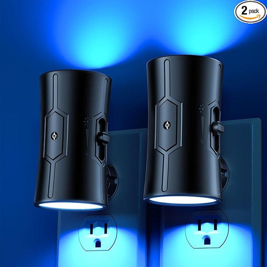 Night Light, 2-Pack Dimmable Plug-in Night Light with Auto On/Off & 90°Rotatable Plug, 0-100LM Adjustable Brightness, 1W Ultra Low Energy for Bedroom, Hallway, Bathroom, Nursery, Kids, Blue
