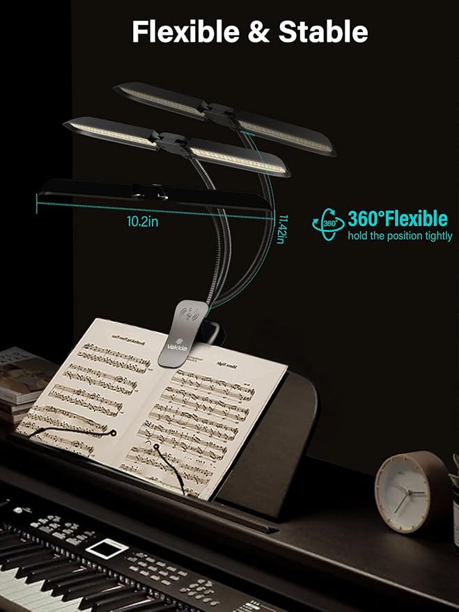 Vekkia 64 Led Rechargeable Music Stand Light - Folding Clip On Piano Lamp, Portable Professional with 5 Brightness×3 Color Temperature for Grand Piano and Book Reading