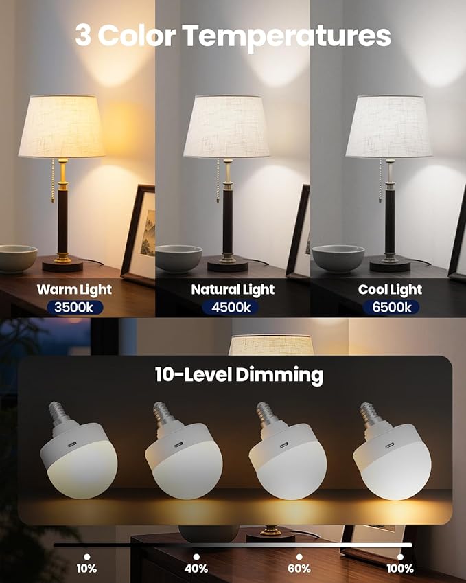 UNILAMP Rechargeable Light Bulbs with Remote, Battery Operated Bulb with 15 Colors & 3 Timer, 2000mAh E26/E12 Dimmable Magnetic Detachable Wireless LED Light Bulb for Non-Hardwired Fixture, 2 Pack