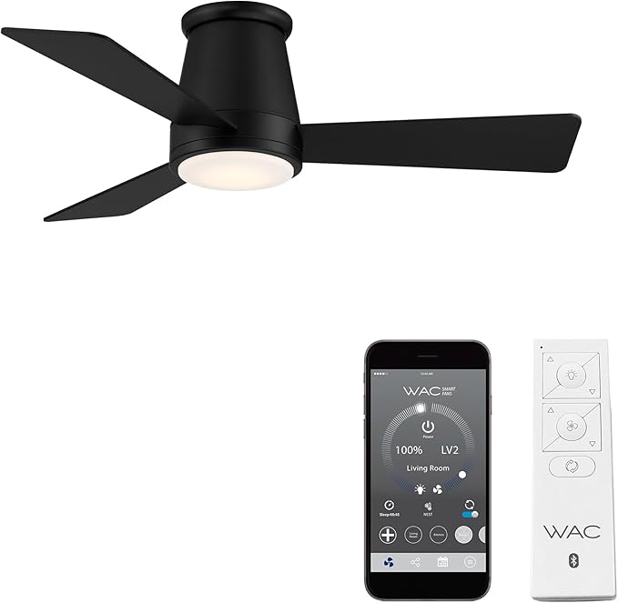WAC Lighting Hug 3-Blade Aluminum Smart Flush Mount Ceiling Fan in Matte Black