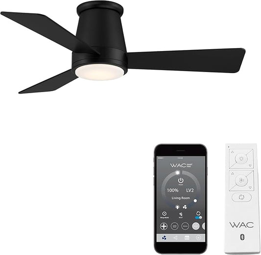 WAC Lighting Hug 3-Blade Aluminum Smart Flush Mount Ceiling Fan in Matte Black