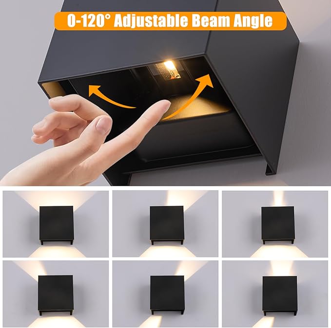 2 Pack LED Outdoor Wall Sconces Exterior/Interior,Modern Square Aluminum Wall Light Fixture Set,Variable Beam IP65 Waterproof Lights, 12W Warm Light 3000K Up and Down Wall Lighting Fixtures.