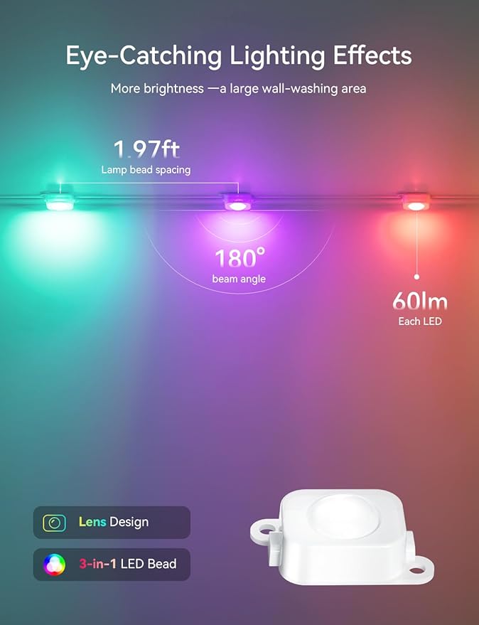 Permanent Outdoor Lights for House -Eaves Lights 50FT with 25 IC+RGBCW LED IP67 Waterproof, Smart Outside LED Christmas Light with App/Remote, Eternity Lighting for Holiday/Daily