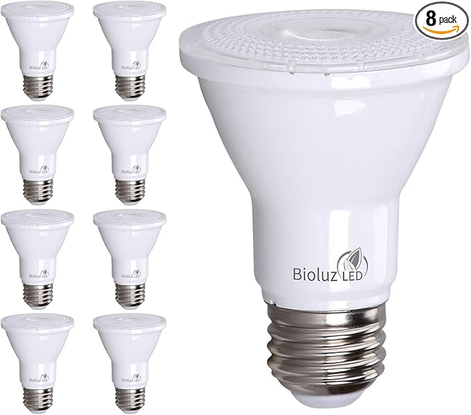 Bioluz LED 8 Pack Dimmable PAR20 3000K Soft White Floodlight Bulbs, 90+ CRI 5.5W = 50W-75W Incandescent LED Bulbs, E26 Base, UL Listed FCC RoHS and Title 20 Compliant