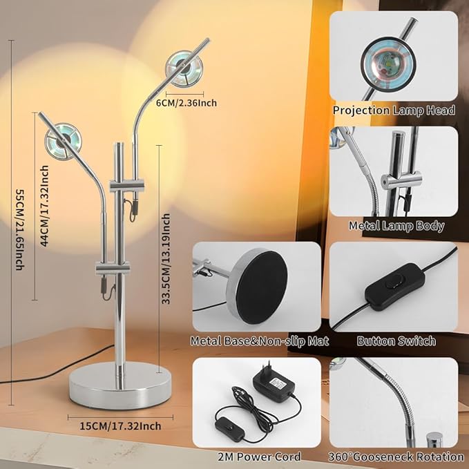 Halo Projecto Lamp,Mood Lighting Sunset Lamp for Bedroom,2 Head Multi Table Light with Replaceable Filters,Modern Adjustable Ambient Decor Lighting for Living Room(Sunset Light)