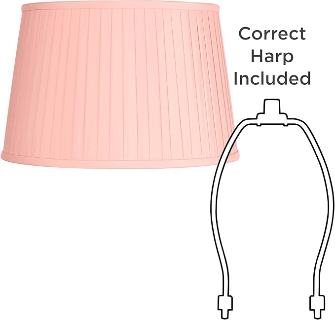 14" Top x 17" Bottom x 11" High x 11" Slant Lamp Shade Replacement Large Peach Pink Empire Round Modern Fabric Pleated Spider Harp Finial - Springcrest